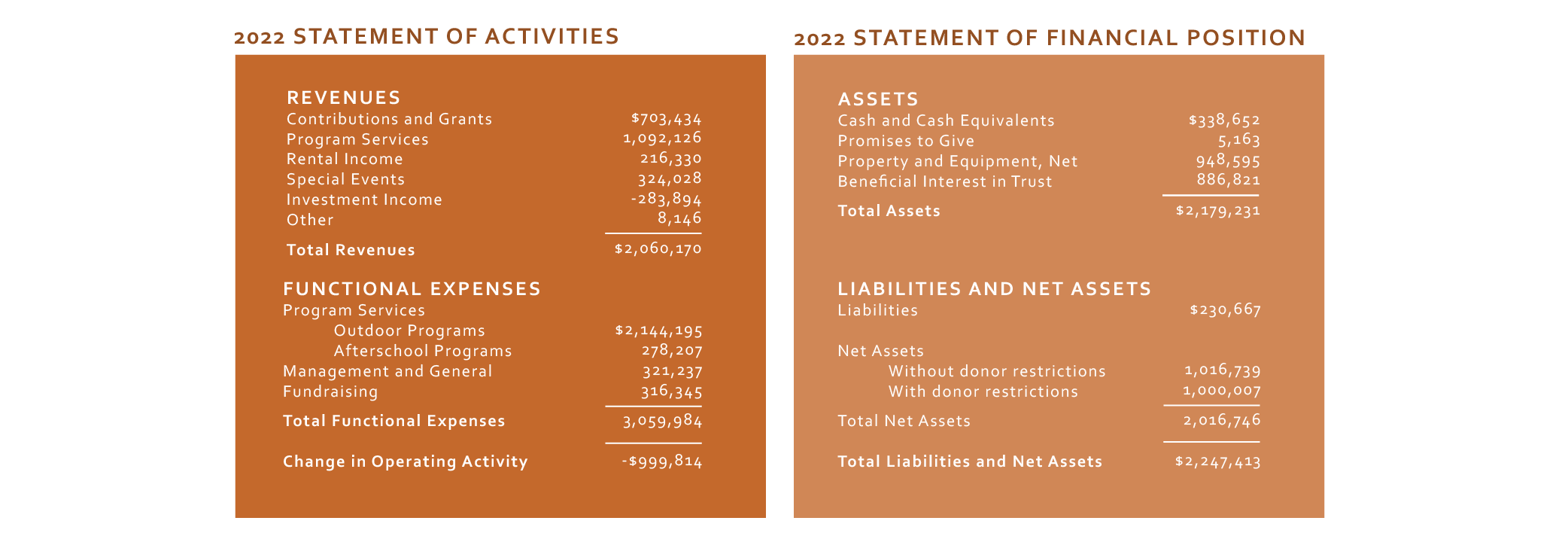 2022 Statement of Activities and Statement of Financial Position.
